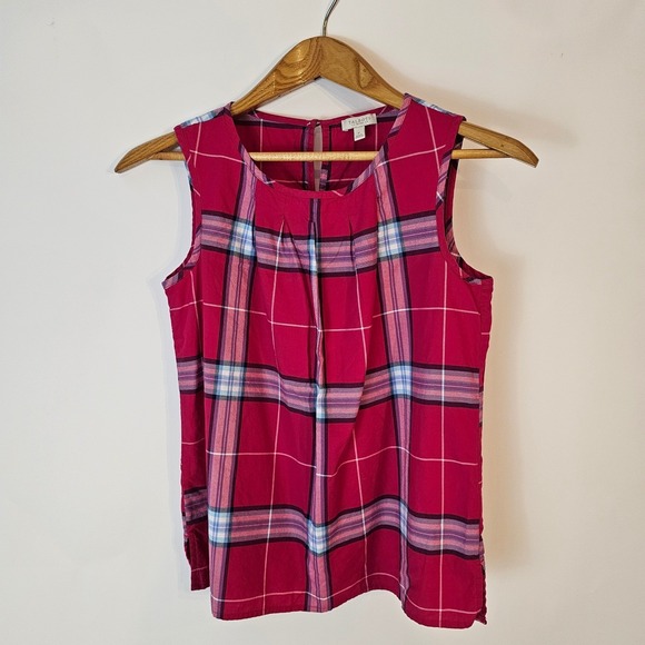 Talbots Tops - Talbots Petites Dark Pink Plaid Sleeveless Pleated Blouse Top Size P